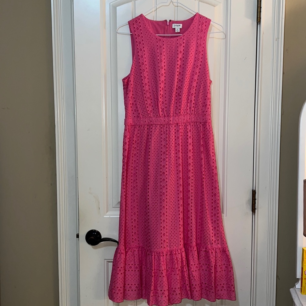 J Crew size 2 pink eyelet midi dress